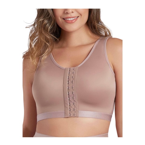 CURVEEZ Post-Surgery Front Closure Wireless Bra, Compression Shapewear Top with Wide Straps for Breast Augmentation Recovery Cocoa