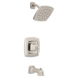 Moen Conway Spot Resist Brushed Nickel Bathroom Shower Trim Kit with Square Showerhead, Handle, Tub Spout, and Posi-Temp Valve Included, 82922SRN