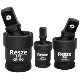 Resze 3PCS Universal Joint Swivel Socket Adapter Set (1/4", 3/8", 1/2"), 360° Rotating, Chrome-Plated Steel, Universal Fit, Anti-Slip Design - Heavy-Duty Automotive & DIY Mechanics Tool Kit