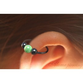 Black Cartilage Earring – 925 Black Silver 20G 8mm Hoop 3mm Green Opal – Cute Jewelry Piercing Gift For Your Loved One
