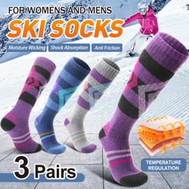 Welwoos Merino Wool Ski Socks for Mens Womens Thermal Winter Thick Warm Long Socks for Skiing Outdoor Sports Snowboarding 3 Pairs Gifts Stocking Stuffers for Men Women (Assorted,M)