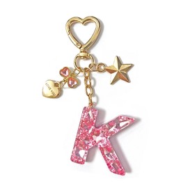 Initial Key Chains Women,Letter Keychain,Purse Charms,Cute Bag Charm (Letter K, Pink)
