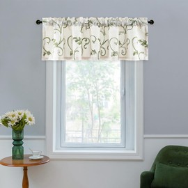 VOGOL Leaves Pattern Valances for Kitchen Window, Elegant Linen Textured Decorative Mini Drapes for Cafe Restaurants, Rod Pocket Design, 1 Panel, 52 x 12 Inches