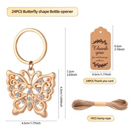Wxzumg 24Pcs Butterfly Design Keychain&Keyring Favors, Gold Butterfly, 5x3x0.5inches