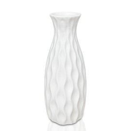 HanYun Keramik Vase Weiß, 18cm Boho Deko Blumenvase Deko Vasen Boltze Vase für Pampasgras Trockenblumen Tischdeko Aesthetic Room Decor Home Decor