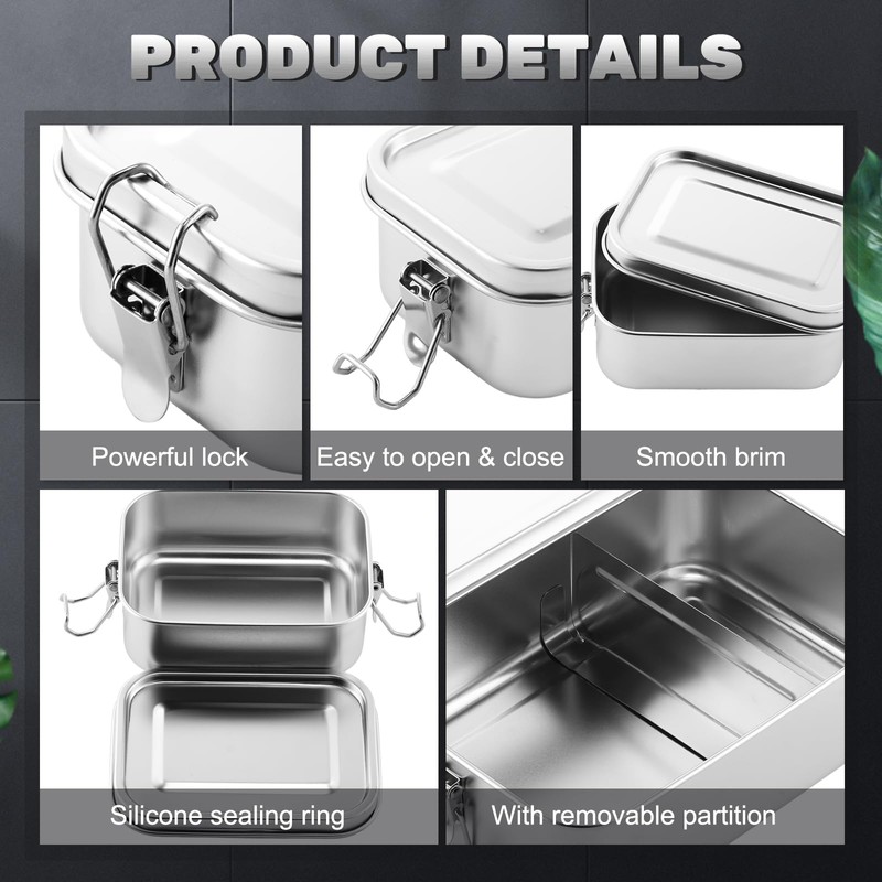Umigy 3 Pcs Stainless Steel Food Containers 850/1400/2400 ml Metal