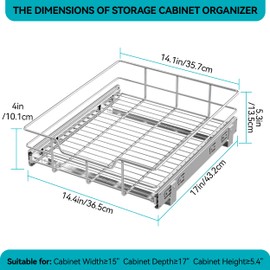 Pull Out Cabinet Organizer 14" W X 17" D, Slide Out Drawers For Kitchen Organizers and Storage, Pull Out Drawers For Cabinets Capacity Heavy Duty Caddy, Cabinet Shelves Chrome-Plated, Bathroom Pantry