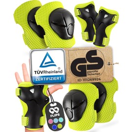 99FLIPS Knieschoner Kinder 3 Jahre Schoner Inliner Kinder - TÜV Rheinland GS Siegel [6er Set] FLASH - S/M Grün - Protektoren - Knieschützer Kinder Protektoren Knie- und Ellenbogenschützer