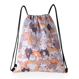 Redvigh Cartoon Drawstring Bag, Cute Cat Print Drawstring Backpack Waterproof Nylon Gym Sport Traveling Sackpack Cinch for Men Women