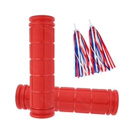 Bike Handlebar Grips with Tassel Streamers, Non-Slip Soft Rubber Bicycle Grips for Kids Girls Boys, MTB BMX Scooter Mountain Bike Bicycle Replacement Parts (Red)