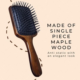 Scarlet Line Professional Maple Wood Anti Static Large Paddle Hair Brush with Curved Wooden Handle for Men and Women, Brown Colour