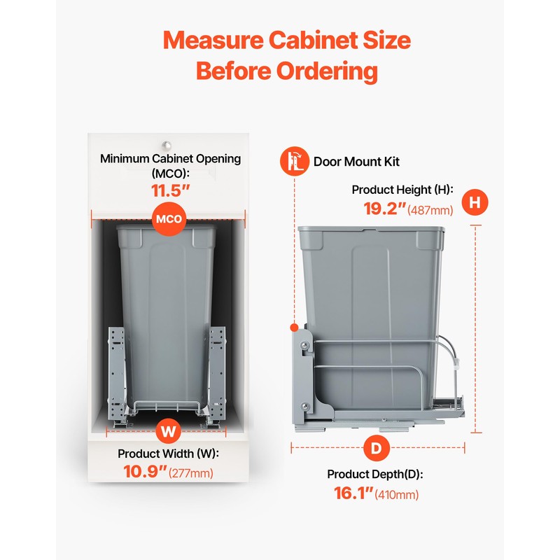 VEVOR Pull-Out Trash Can, 35 QT x2 Double Under Mount