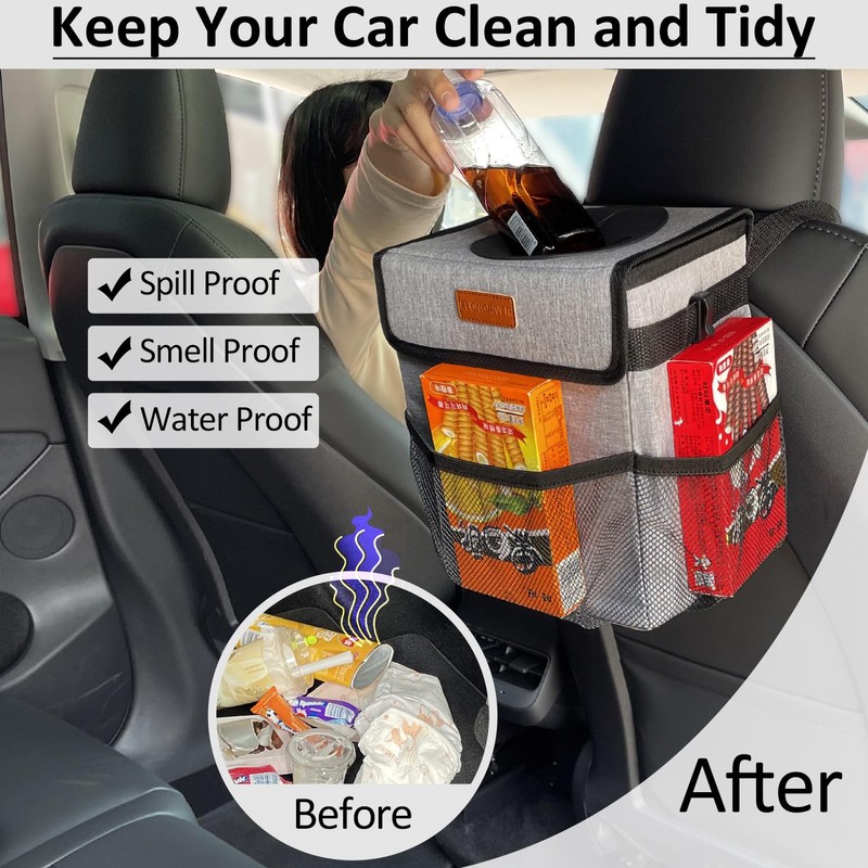 ELONGRIVER Car Trash Can Bin for Back Seat Leak Proof,