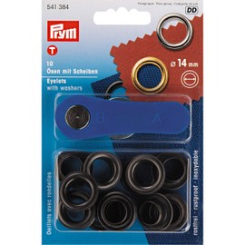 PRYM 541384 Eyelets with washers Size 14mm inside; black oxidized, 10 pieces