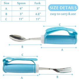 Adaptive Utensils Aid Tableware- Weighted Special Spoon Fork Sets, Travel Eating Aid for Parkinsons, Weak Hand Grip, Arthritis for Hand Tremors, Elderly, Disabled (Fork & Spood)