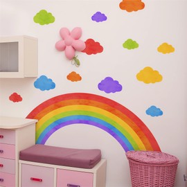 Rainbow and Colorful Clouds Wall Stickers, sacinora DIY Cartoon Painted Wall Decals Removable Vinyl Peel and Stick for Kids Baby Nursery Living Room Bedroom Playroom Art Home Decorations