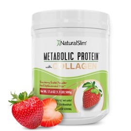 NaturalSlim Metabolic Protein Powder with Collagen Strawberry - Hydrolyzed Collagen Protein Powder for Hair, Skin, Bone, and Joint - Low Carb Meal Replacement Shake Mix - 17.6 oz
