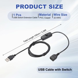 MECCANIXITY USB Extension Cable with ON/Off Button Switch 1m USB Male to Female Extension Cord for Desk Lamp Fan LED Light Strip Black Pack of 1