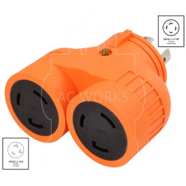 AC WORKS L14-30 30Amp 4-Prong Locking Generator Distribution Cord (L14-30 to Duo L5-30 30A 3-Prong Compact)