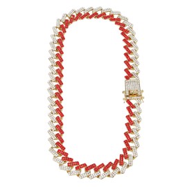 Charles Raymond Zig Zag Bling'ed Out Necklace - New Cuban Z Links w/ 3 Row Diamonds on Each Side - GJ19101611 (Blood Red/Clear)