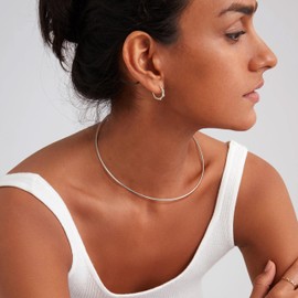 KRFY Open Choker Necklace Flat Collar Necklaces For Women Stainless Steel Wire Choker Necklace Dainty Silver Torque Necklace For Women 14 K Necklace Gold Unique Silver Choker Necklace Women