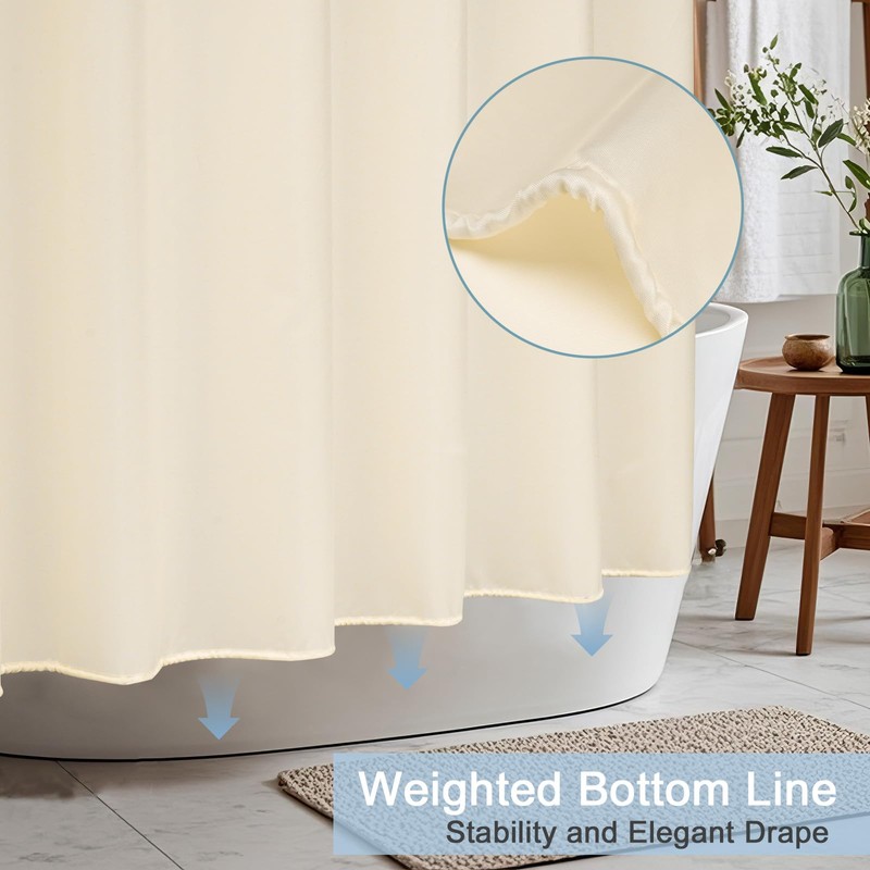 AooHome Extra Long Fabric Shower Curtain, Polyester Solid Shower Curtain