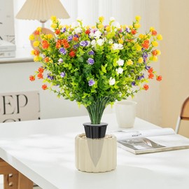 16 Bundles Artificial Flowers for Outdoors, Indoor Fake Flowers with with Ground Spike for Door Yard Porch Patio Garden Window Box Office Table Kitchen Home Planter Pot Vase Flowerpot Decorations