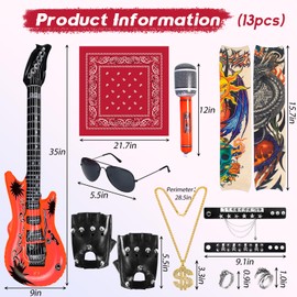 Okabay Punk Rockstar Fancy Dress Gothic Rocker Costume Set，Rock Star Heavy Metal，Men Punk Accessories Gothic Rocker Costume 80s Disco Party Carnival Supplies (13)