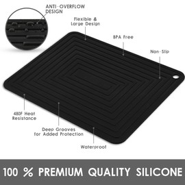 Silicone Trivets Mats for Hot Pots and Pans, Flexible Hot Pads for Kitchen Table, Non Slip Heat Resistant Pot Holders 9 x 12 Inches Rectangular Microwave Mats Set 2 Brown