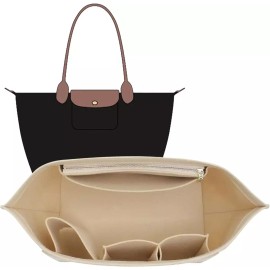 Longchamp 롱샹 르 플리지 L 토트백 M 핸드백용 펠트 지갑 정리함 삽입물 컵 홀더가 있는 지퍼 롱 챔프백 8개의 [Gold Brown] Longchamp Le Pliage L Tote Bag Felt Wallet Organizer Insertion with Zipper Long Champ Bag and Cup Holder 8 pieces [Gold Brown]