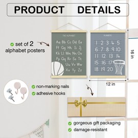 BONETAT Numbers alphabet poster for Nursery Toddlers,Correct Letter Formation on Line Paper, Play Room Wall Decor,ABC Wall Chart,Preschool Homeschool Decor Kids Wall Decor,Wooden Alphabet Banner-A10