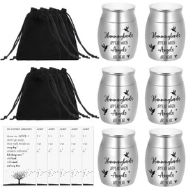 6 Set Small Urns for Ashes Cremation Urns 1.57 Inch Silver Ashes Keepsake Funeral Urn with Memorial Cards and Velvet Bag for Human Pet Ash (Hummingbird)