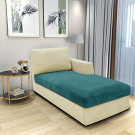 CHELZEN Velvet Sofa Seat Cushion Cover, Stretch Sofa Cushion Slipcovers, Soft Couch Cushion Covers, L Shaped Chaise Longue Furniture Protector (Chaiselounge, Peacock Blue)