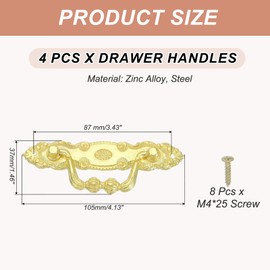 PATIKIL Vintage Decorative Handles 3.9x1.34, 4 Pcs Drawer Handles with Screws for Cabinet Wooden Box Case Wardrobe Cupboard Dresser Furniture Hardware, Gold Tone