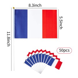 50 Packs French on Sticks Hand Waving Hand Held Small Mini Solid Flags Small Flags on Stick Party Garden Decorations Sporting Events Outdoor Decorations 14 * 21cm/5.5 * 8.2in