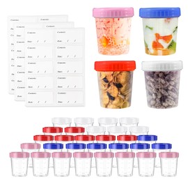Silkwish Set of 30 Small Food Storage Containers with Lids and Food Labels, 120 ml Containers with Plastic Lids, Mini Storage Jars with Measuring Scale, BPA-Free Storage Jars for Yogurt, Milk
