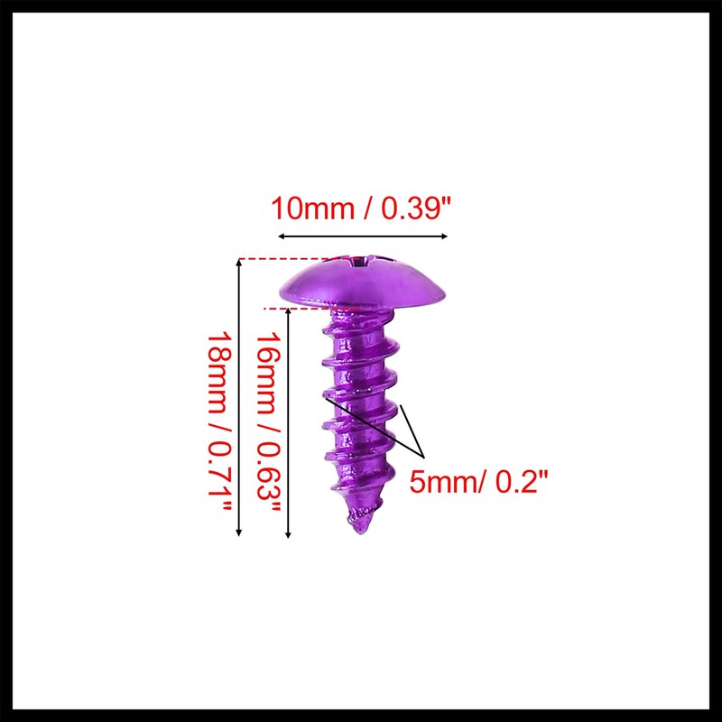 Hihaha 50pcs 5mm Universal Purple Motorcycle Round Cross Head Self
