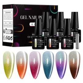 MEET ACROSS Gel Nail Polish Set, 6 Colors Cat Eye Shimmer Collection, 7ml/0.24fl.oz Each, UV LED Soak Off (Set-4, 6pcs)