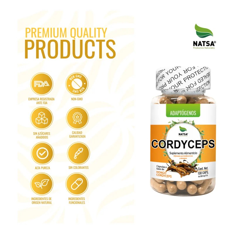 Cordyceps 100 Cápsulas, Adaptogeno Calidad Premium Sabor Natural