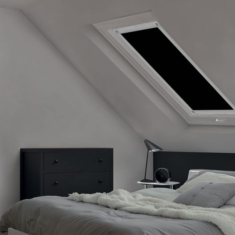 Eurohome 100% Blackout Skylight Roller Blind, No Drilling, Sun Protection,
