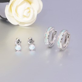 CiNily 2 Pairs Earrings Set Opal Small Hoop Stud Earrings Sets for Women Men Huggie Earrings