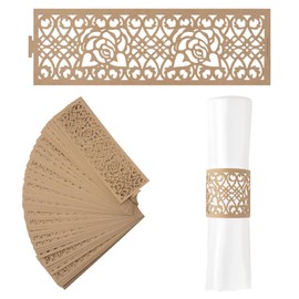 URROMA Napkin Rings Kraft Paper Napkin Clasps Flower Hollow Napkin Ring Decoration for Christmas Valentine's Day Thanksgiving Anniversary Dinner Pack of 50