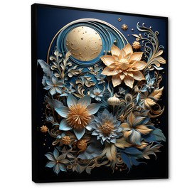 DesignQ beige Canvas wall art, Flowers Wall Art, Beige And Teal Floral Medley In Paper Mache, Flowers Black Framed Wall art decor, 12x20 inches