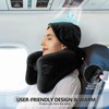 Inflatable Neck Pillow for Airplane Travel with Hoodie, Portable Neck Support for Long Haul Flights Sleeping Napping, with Soft Velour Cover Hat, Travelling Sleep Essentials for Plane Car Train
