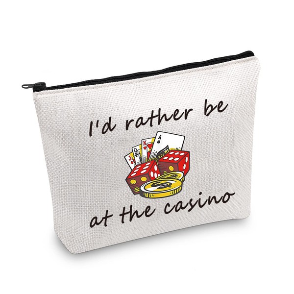 JXGZSO Gambler Gift I'd Rather Be At The Casino Makeup Bag Lucky Dice Pouch Bag Casino Lover Gifts