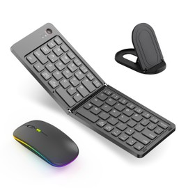 dunfirn Wireless Bluetooth Keyboard & Mouse Combo, Foldable Mini Portable Typepad for iPad, iPhone, Tablet,Folding Rechargeable & Compatible with iOS, Windows, Android Devices, Laptops & Smartphones