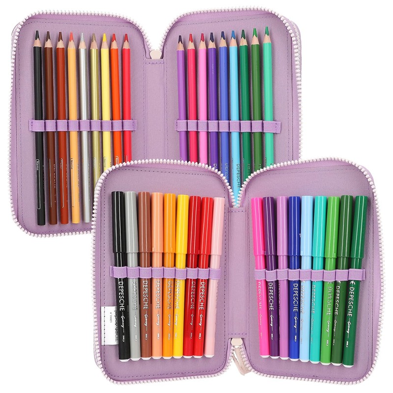 Depesche 12843 TOPModel - Filled 3-Compartment Pencil Case in Purple,