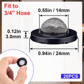 PAGOW 20 Pcs Hose Filter Washers, Stainless Steel Hose Screen Inlet Hose Coupling with Strainer, Fittings for 3/4 Inch Garden Hose Connector & 5/8" Washing Machine