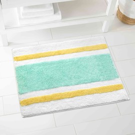 IZOD - Bath Mat, Cotton Bath Rug with Non-Skid Latex Backing, Striped Bathroom Decor, Dorm Room Essentials (Clubhouse Aqua, 20" x 32")