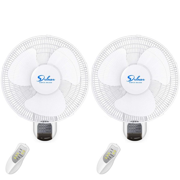 Simple Deluxe 16 Inch Wall Mount Fan with Remote Control, 3 Oscillating Modes, 3 Speed, Timer